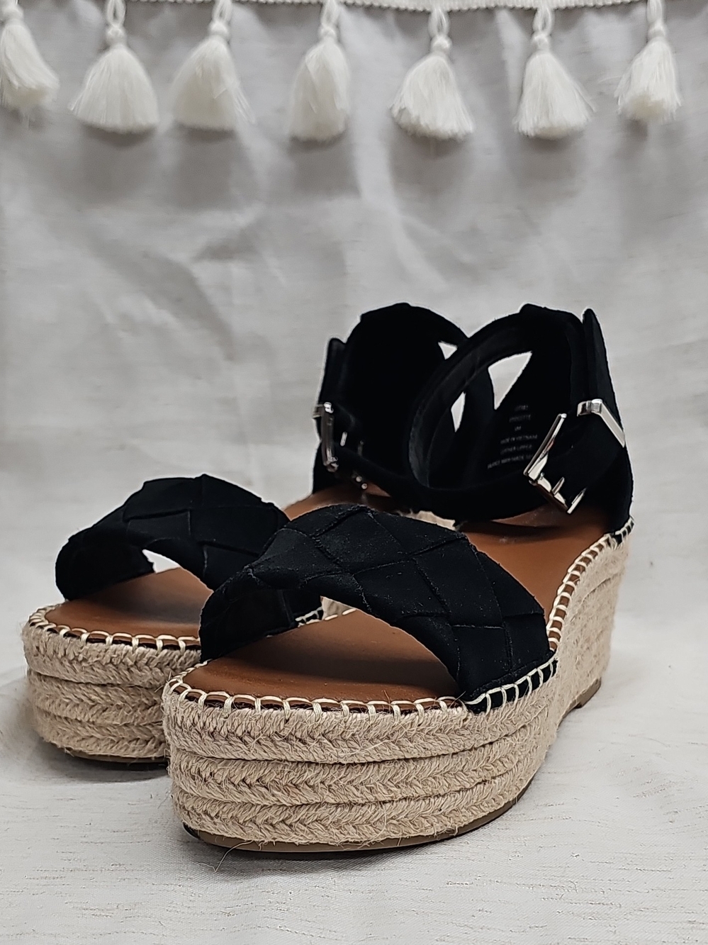 MICHAEL Michael Kors Black Braided Espadrille Wedge Sandals